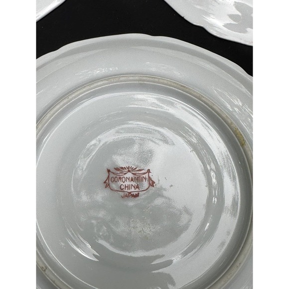 Hand Painted CORONATION CHINA From JAPAN Floral Saucers Red/Orangr TRIM - Picture 5 of 6